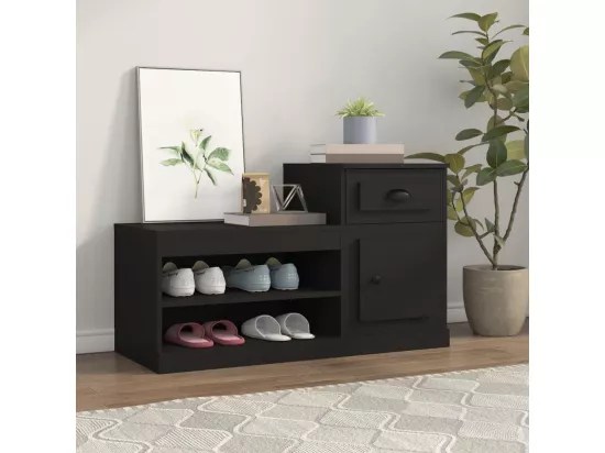 Armoire à chaussures noir 100x42x60 cm bois d'ingénierie