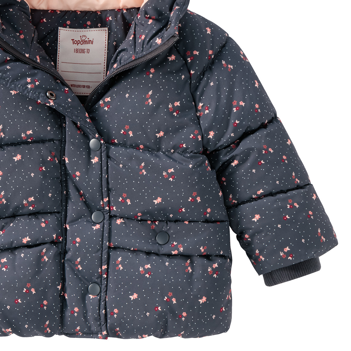 Topomini Baby Winterjacke mit Blümchen dunkelgrau