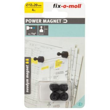 Magneet pion Neodym zwart 12x20mm 4 stuks