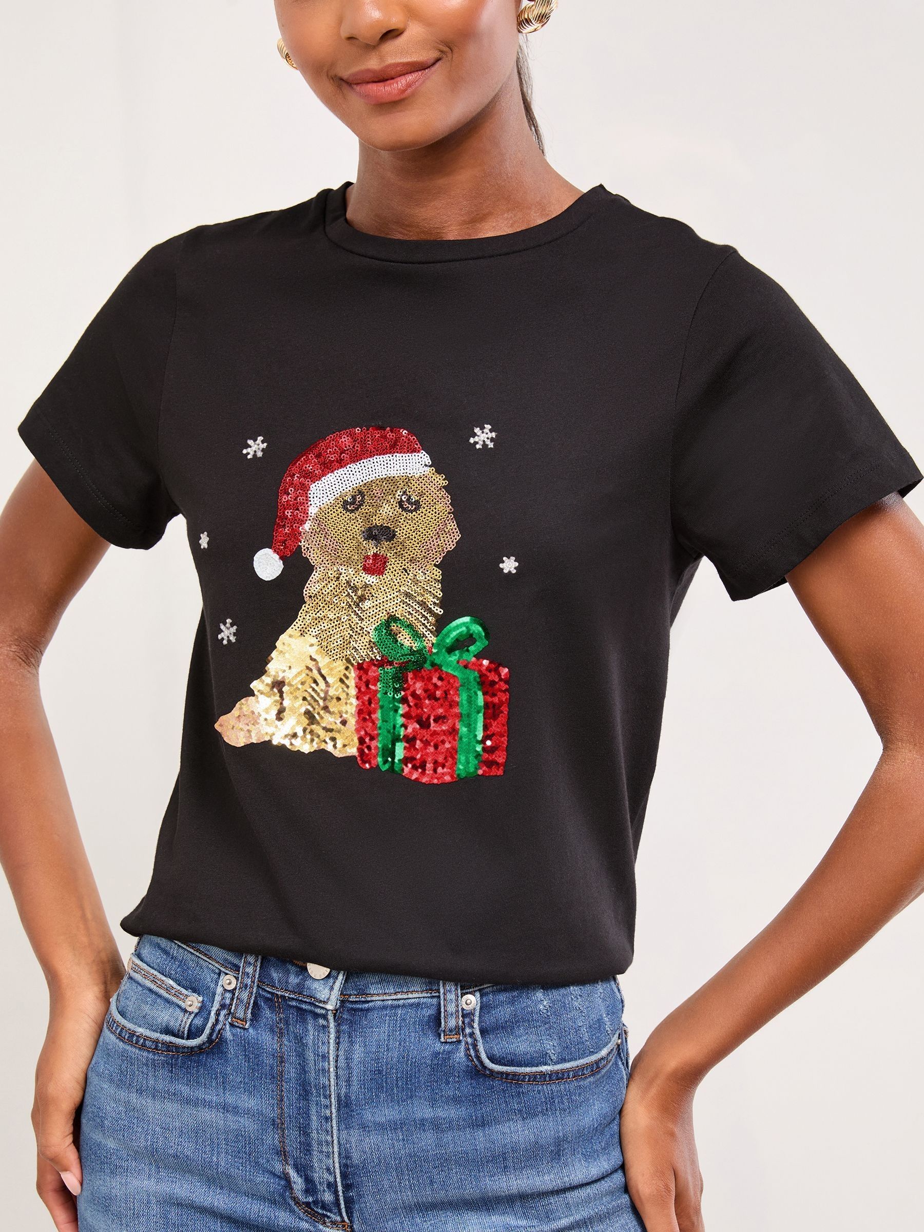 Zwarte Kerstmis Cockapoo - Lipsy T-shirt met ronde hals
