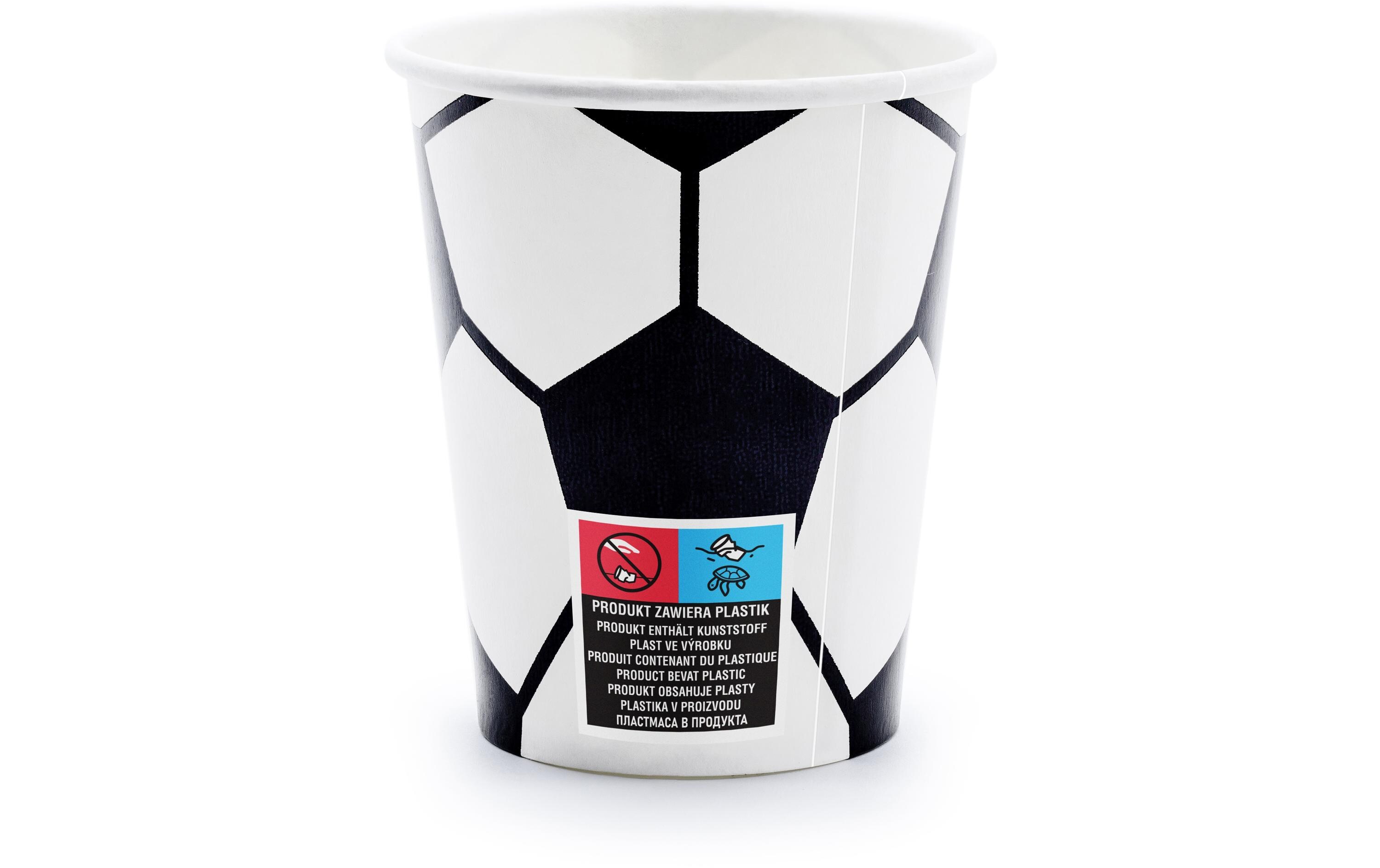 Einwegbecher Fussball 260 ml, 6 Stück, Schwarz/WeissPappbecher für Partys