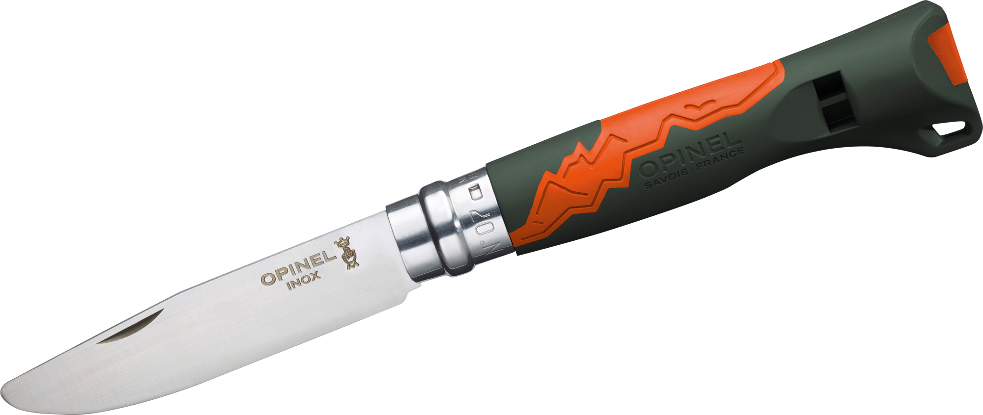 Opinel N°07 Outdoor Junior Taschenmesser mit integrierter Pfeife Klingenlänge 8 cm khaki