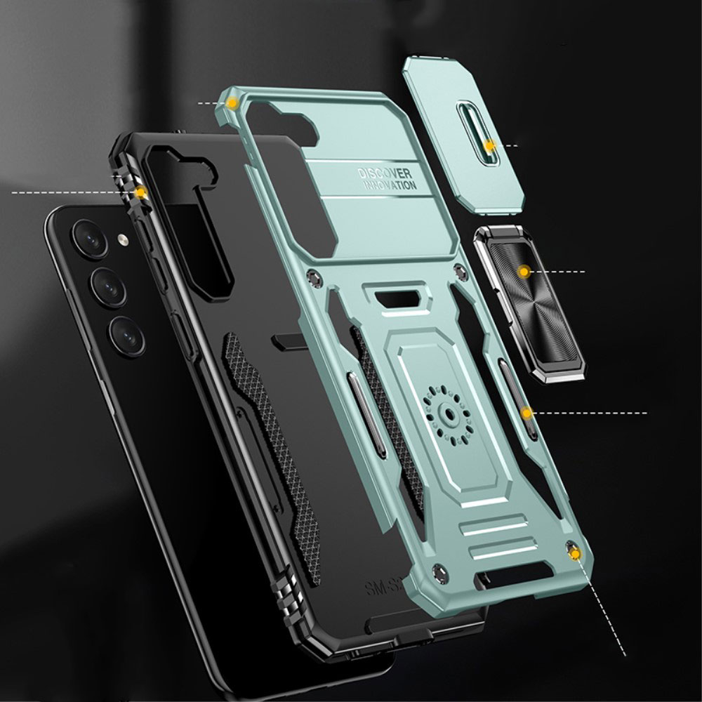 Samsung Galaxy S23 5G Hybrid Outdoor Hardcase Hülle mit Cam-Slider   Magnetischer Kickstand - Silber