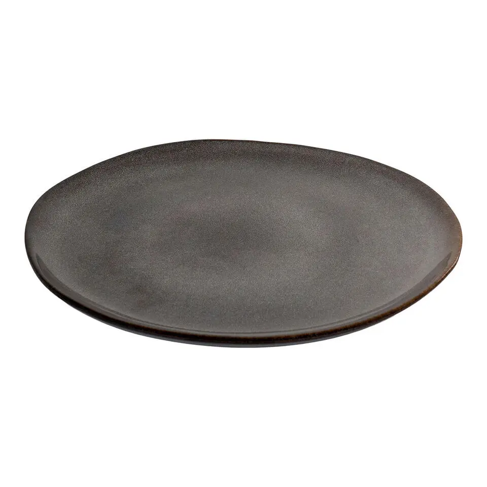 Hioshop Selma Dinerdbord keramiek set van 4 grijs- bruin