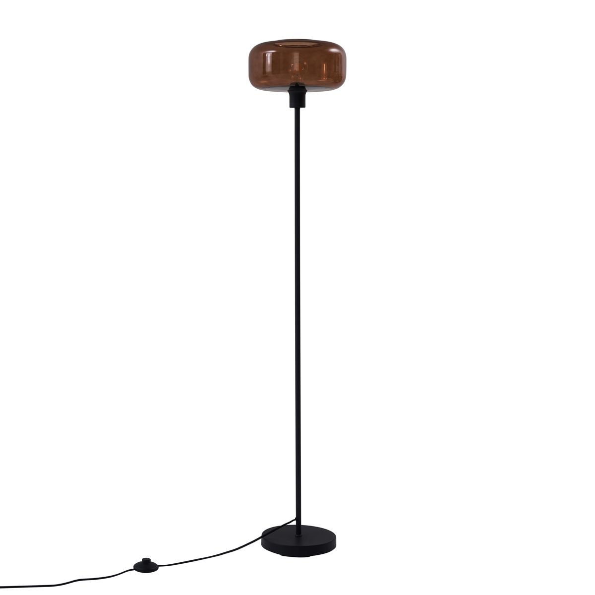 Retro vloerlamp zwart met brons glas - Bizle