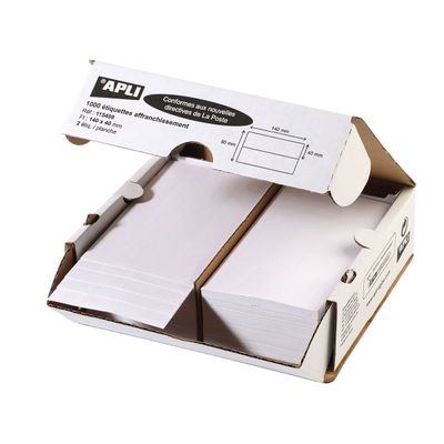 Apli Agipa - 1000 Étiquettes affranchissement blanches - 140 x 40 mm - coins droits - réf 115498