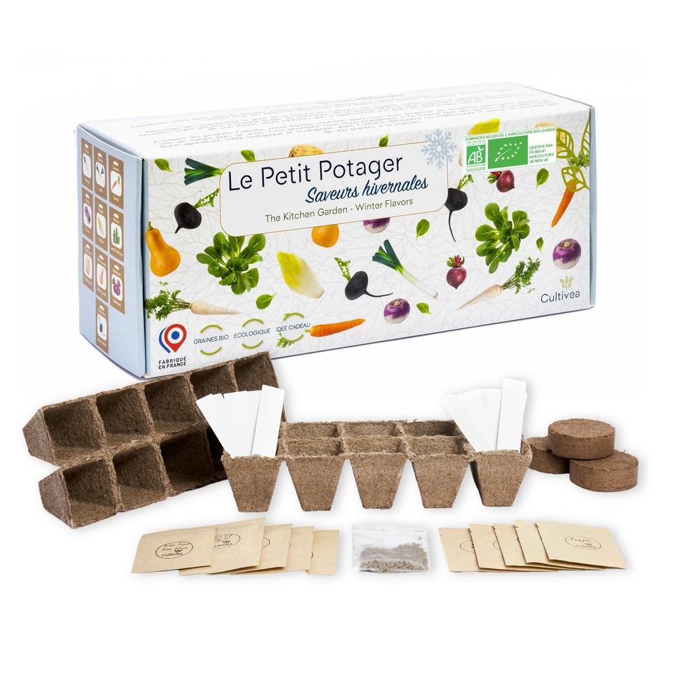 Cultivea kit prêt à pousser petit potager saveurs hivernales - poireaux, carottes, navet, radis, endive, betterave