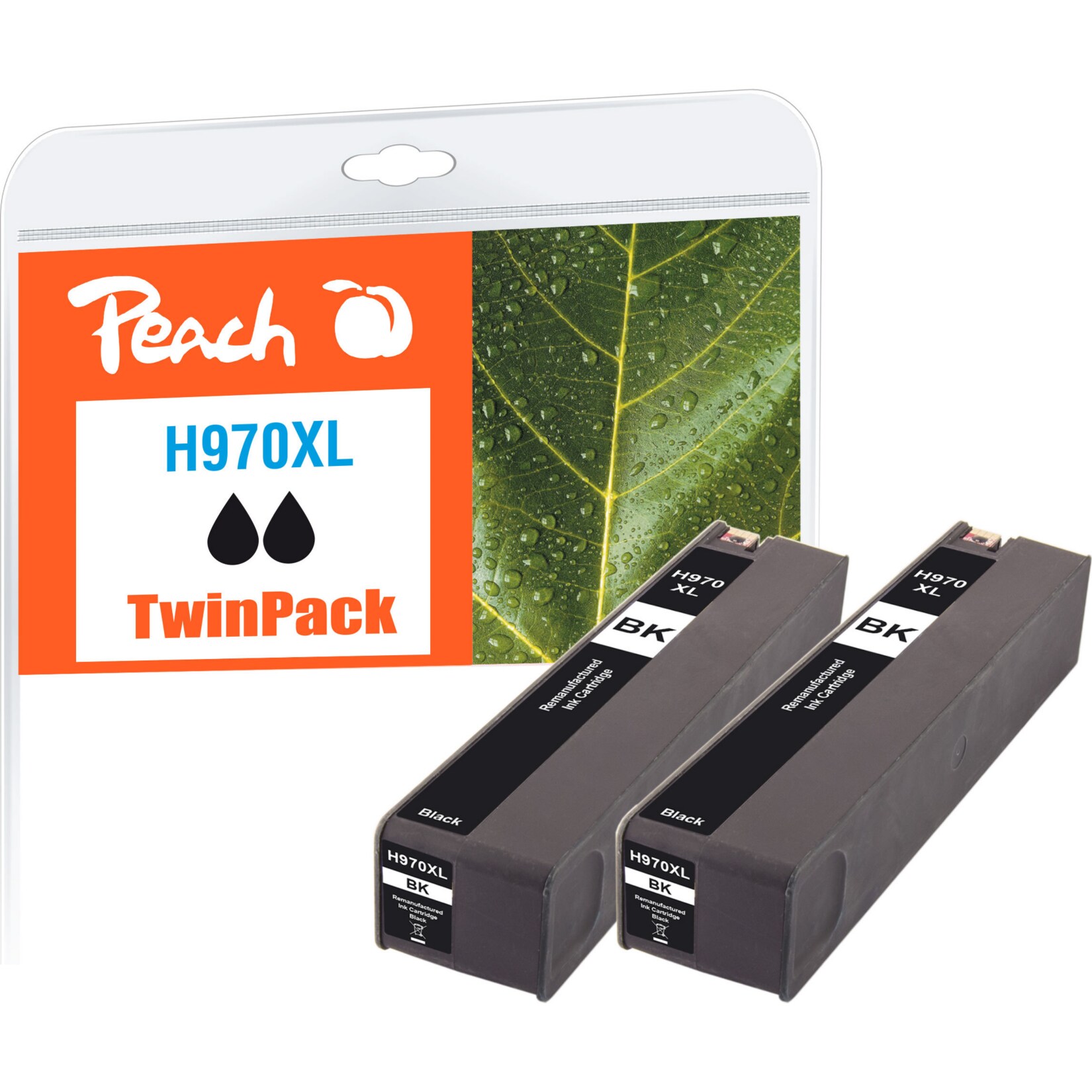 Peach HP 970 XLbk 2 Druckerpatrone XL 2*bk ersetzt HP No. 970XL bk*2, CN625A*2 für z.B. HP OfficeJet Pro X 450, HP OfficeJet Pro X 451 dn (wiederaufbereitet)