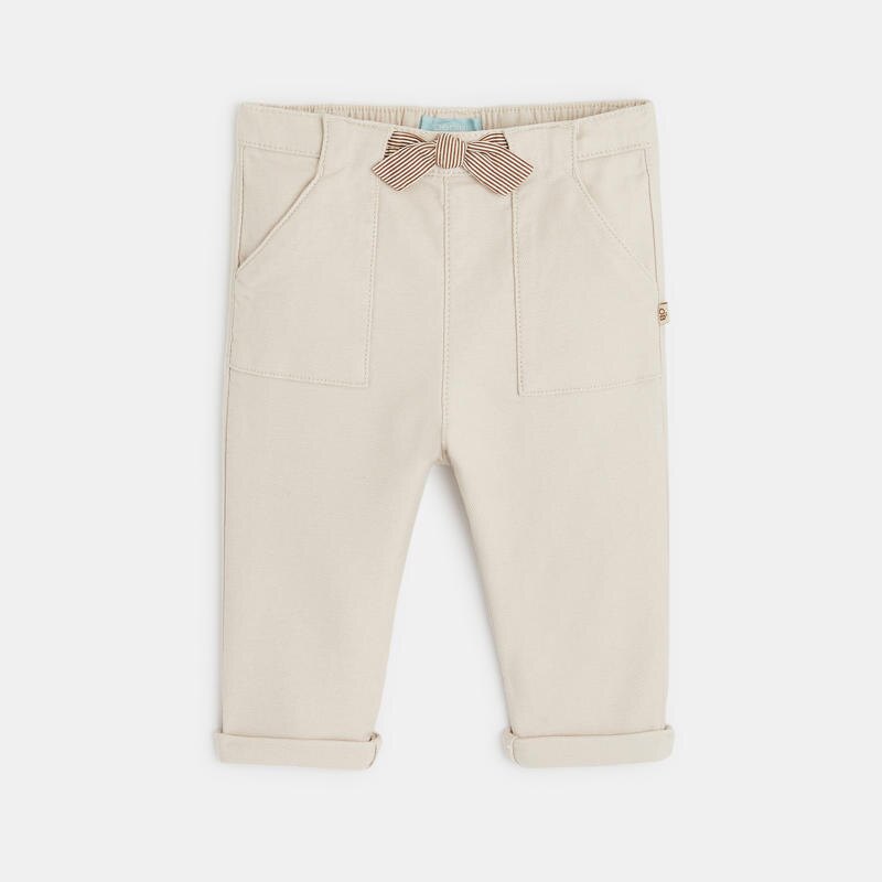 Pantalon coton fantaisie avec nœud beige bébé fille Beige