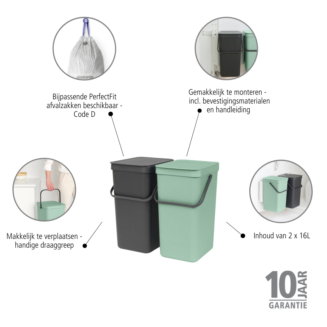 Brabantia Sort & Go Inbouwemmer 2 x 16 L
