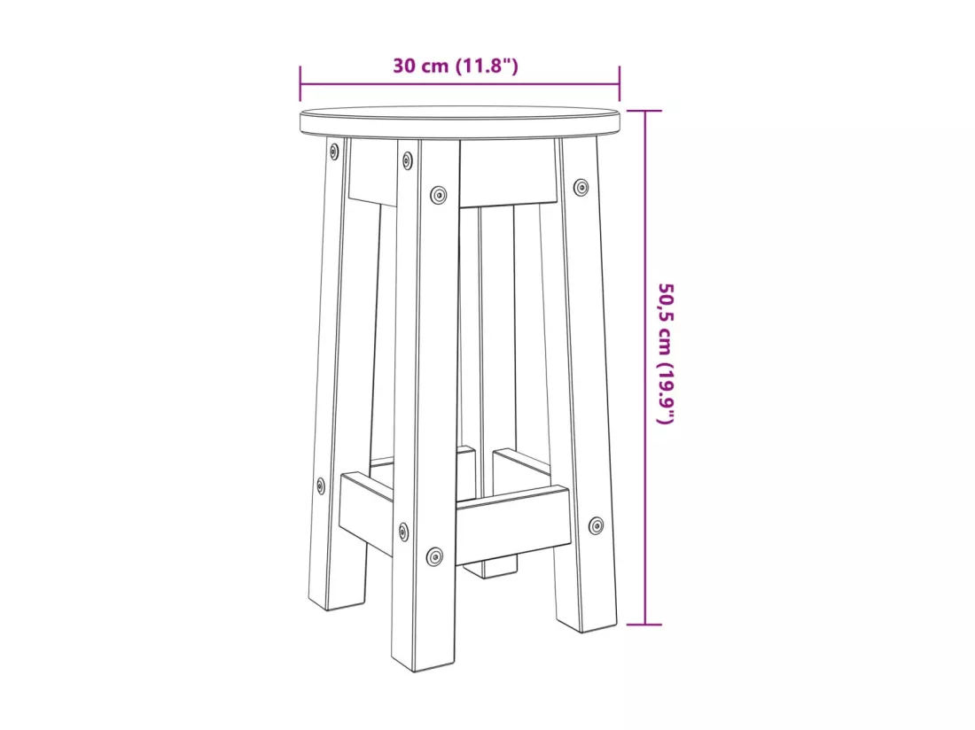 Tabourets de bar lot de 2 gris bois massif de pin