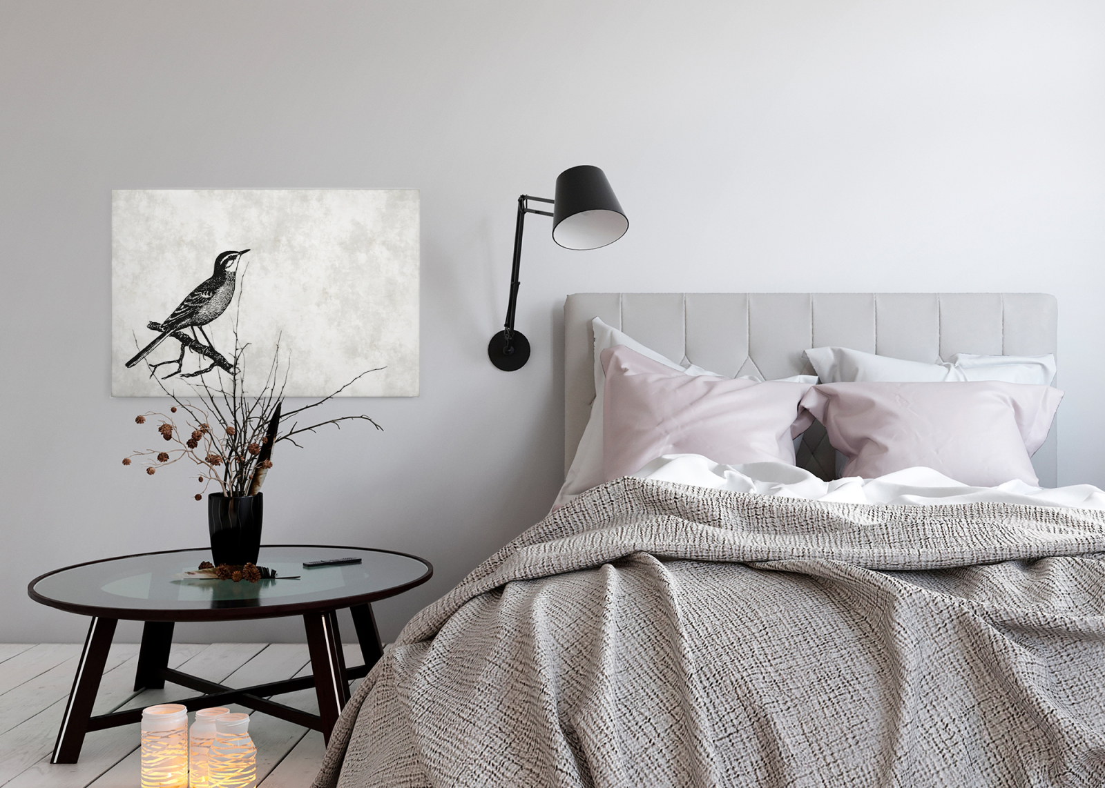 Leinwandbild VOGEL 1 - grau-schwarz - 90x60 cm