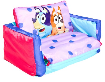 Bluey 2-i-1 Oppblåsbar Flip Out Sofa, Rosa/blå