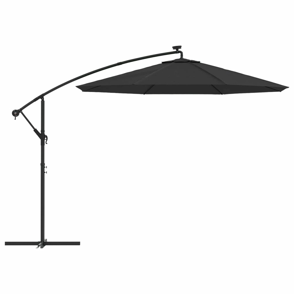 Parasol déporté à led et mât en acier 300 cm noir