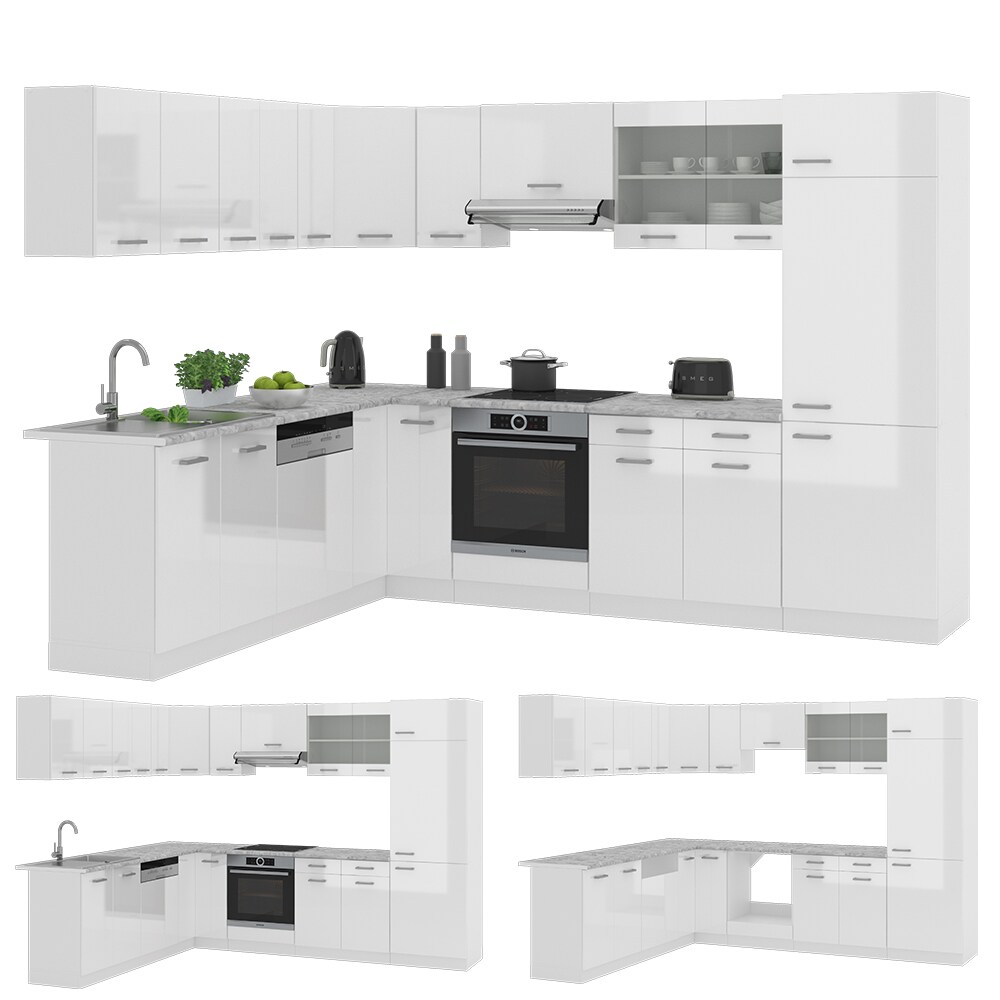 VICCO KÜCHENZEILE R-LINE ECKKÜCHE WINKEL KÜCHE EINBAUKÜCHE WEISS HOCHGLANZ