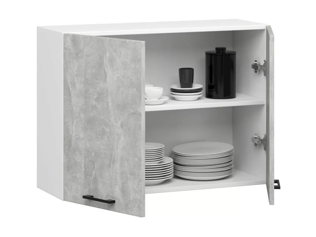 Armoires de cuisine haute AKORD W80 OLIWIA Blanc 80 cm 2 portes façade Béton 2 étagères 80x30x58 cm