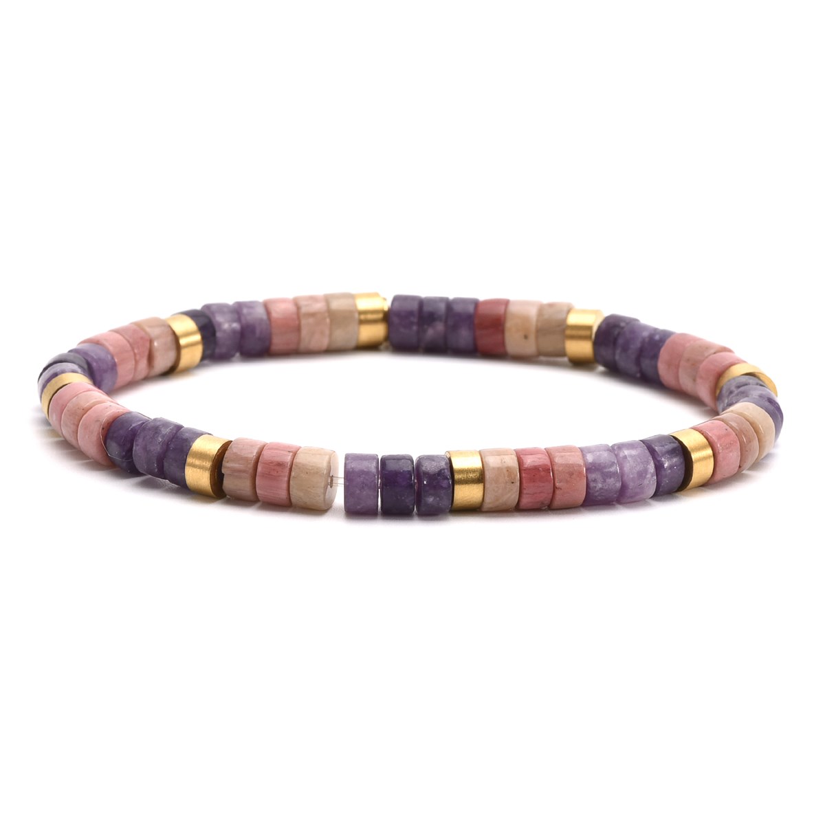 Bracelet Perles Heishi  Jaspe Rose Améthyste-20 cm