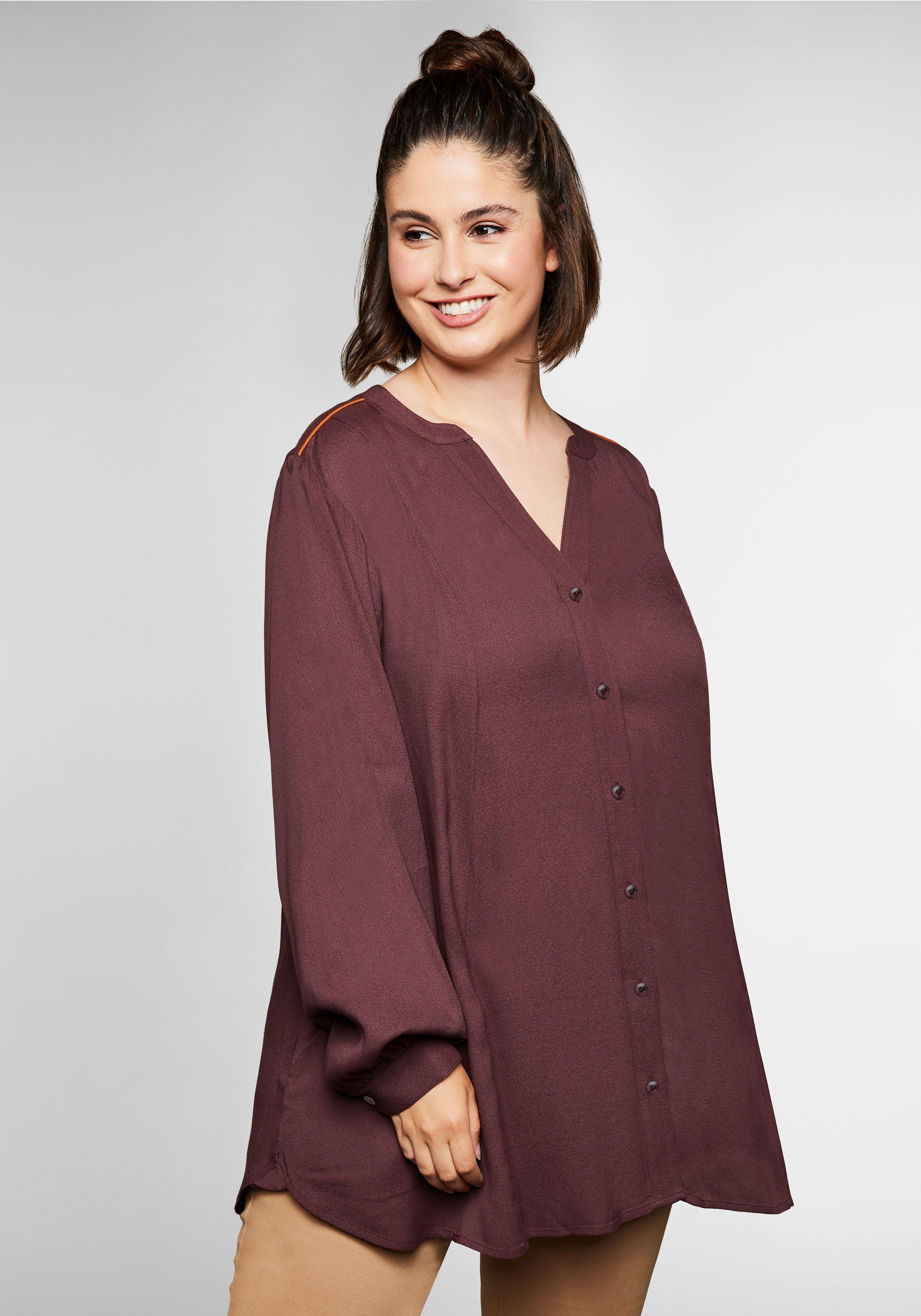 Longbluse mit kontrastfarbenen Pipings, in A-Linie
