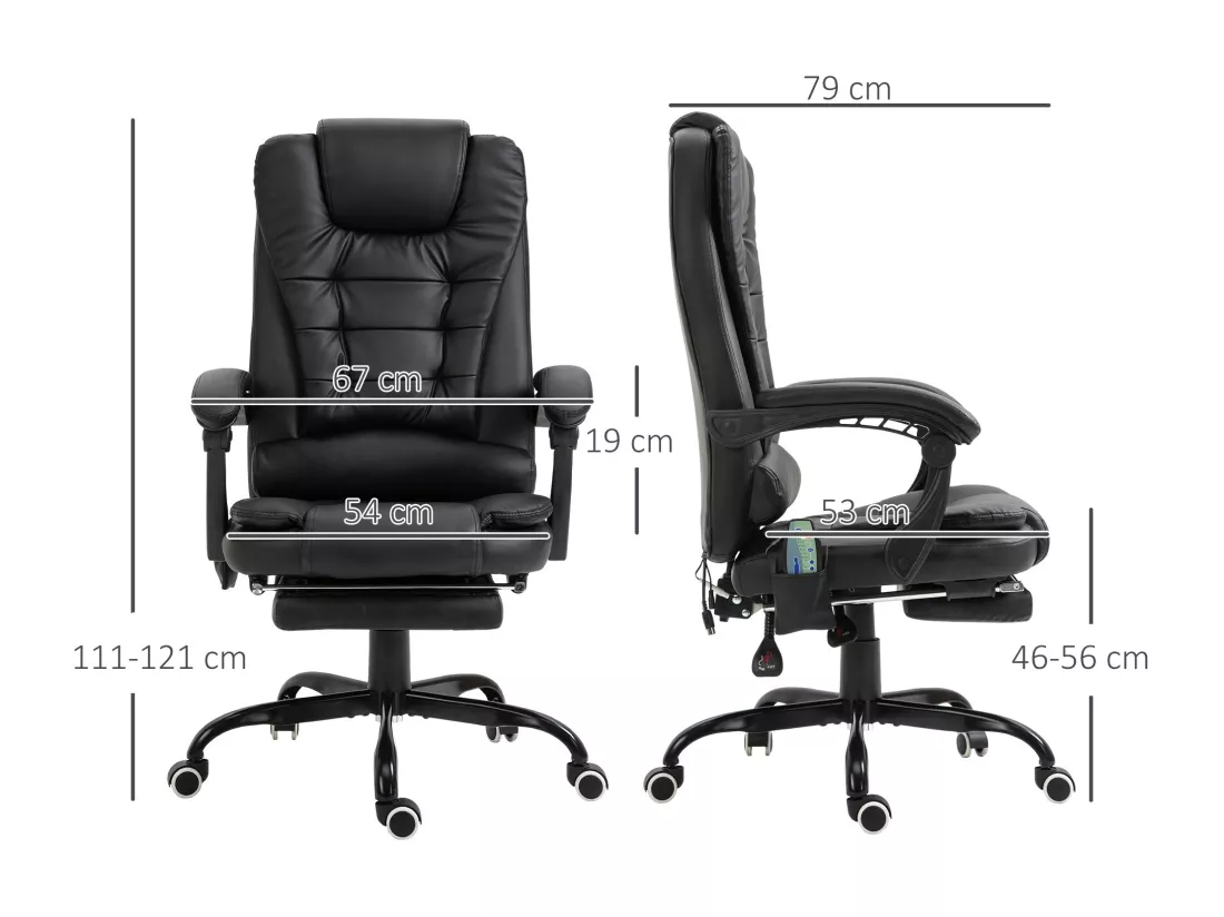 Vinsetto Fauteuil de bureau direction massant hauteur réglable dossier inclinable repose-pied + coussin lombaires intégrés revêtement synthétique noir
