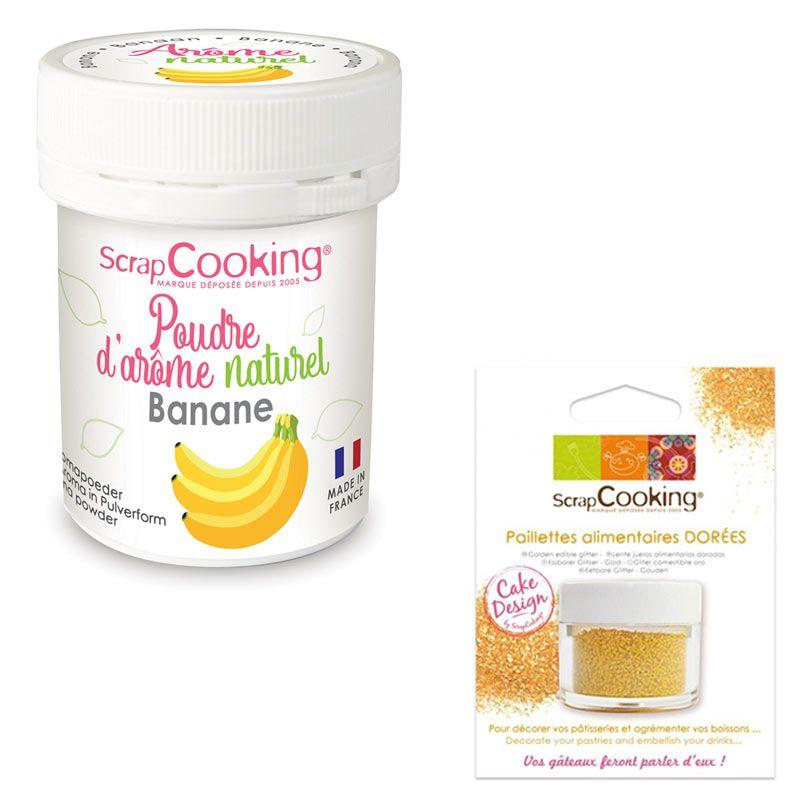 Arôme alimentaire naturel en poudre banane + paillettes dorées Scrapco