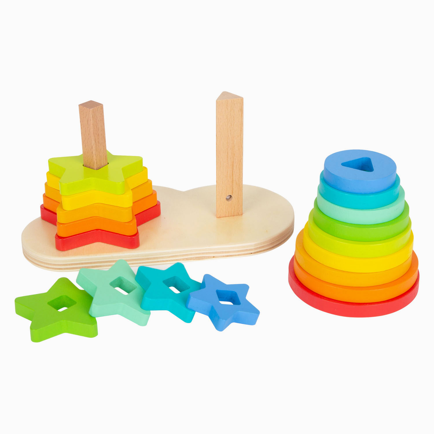 Small Foot - Houten Stapeltoren RegenboogCirkel en Ster, 19dlg.