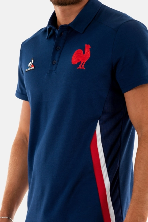 polos le coq sportif ffr presentation bleu intense