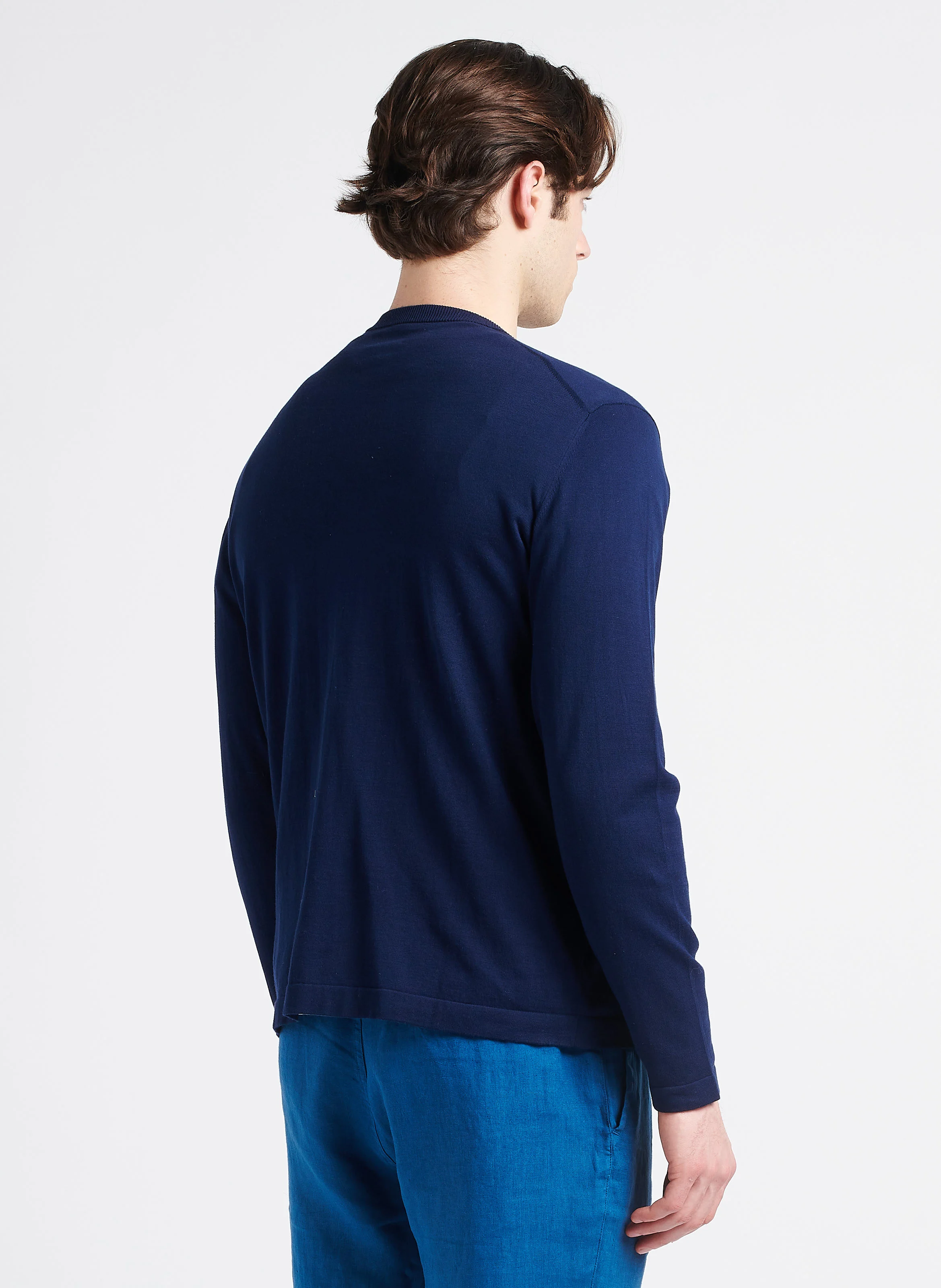 Pull col rond en coton | Bleu