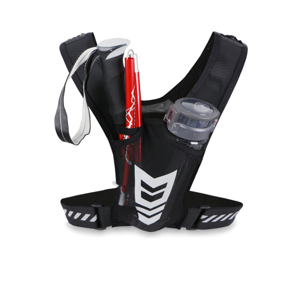 Ultraleichte Mesh Laufweste Verstellbare Outdoor Sport Weste mit Brusttasche   Reflektoren - Schwarz