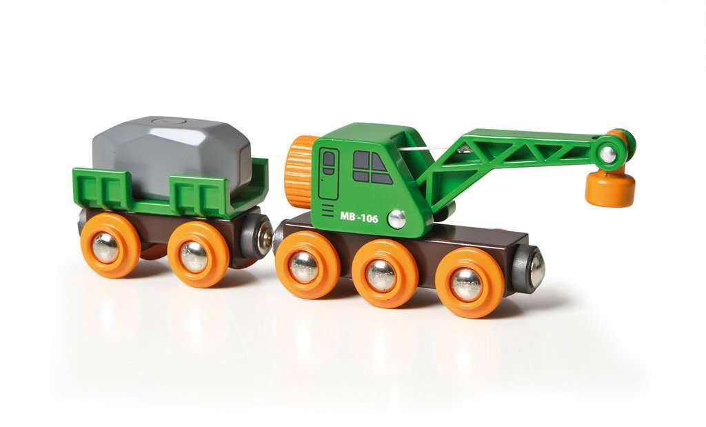 BRIO Spiel Grüner Kranwagen mit Anhänger und Fracht
