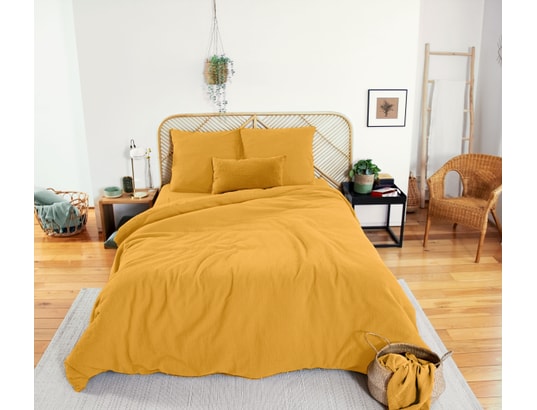 COTE DECO - Ensemble couette + 2 oreillers Parure de lit - double gaze de coton - 240 x 260 cm - or