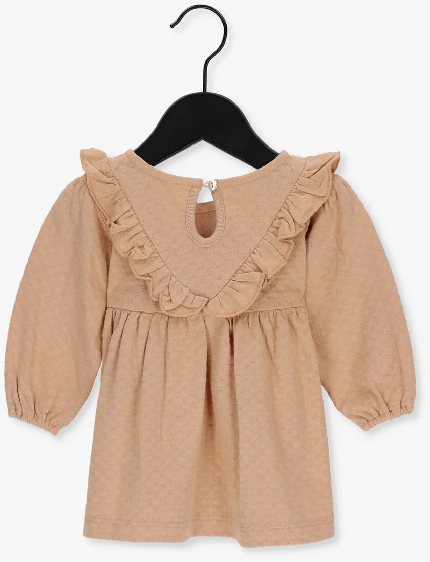 QUINCY MAE beige quincy mae mini jurk long sleeve ruffle v dress