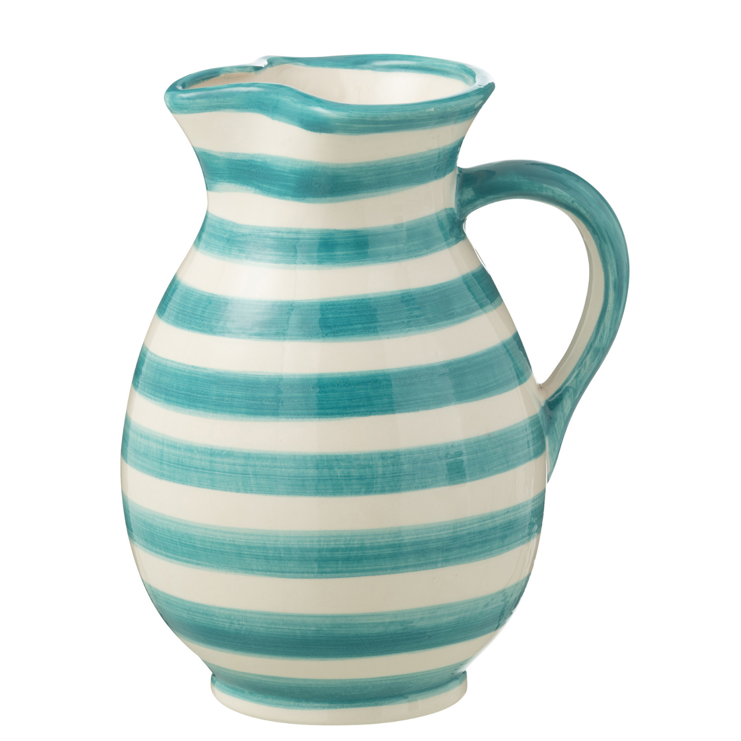 J-Line kruik Granada Stripes - keramiek - wit|aqua - medium