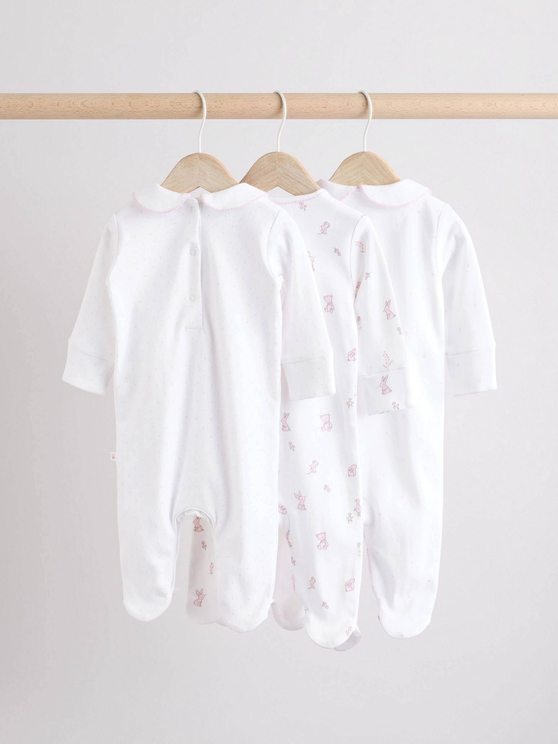 Wit - Set van 3 babypyjama's met kraag (0-2jr)