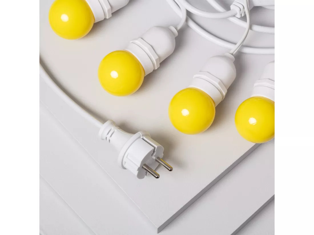 Kit Guirlande Waterproof 5.5m Blanche + 8 Ampoules LED E27 G45 3W de Couleurs Jaune