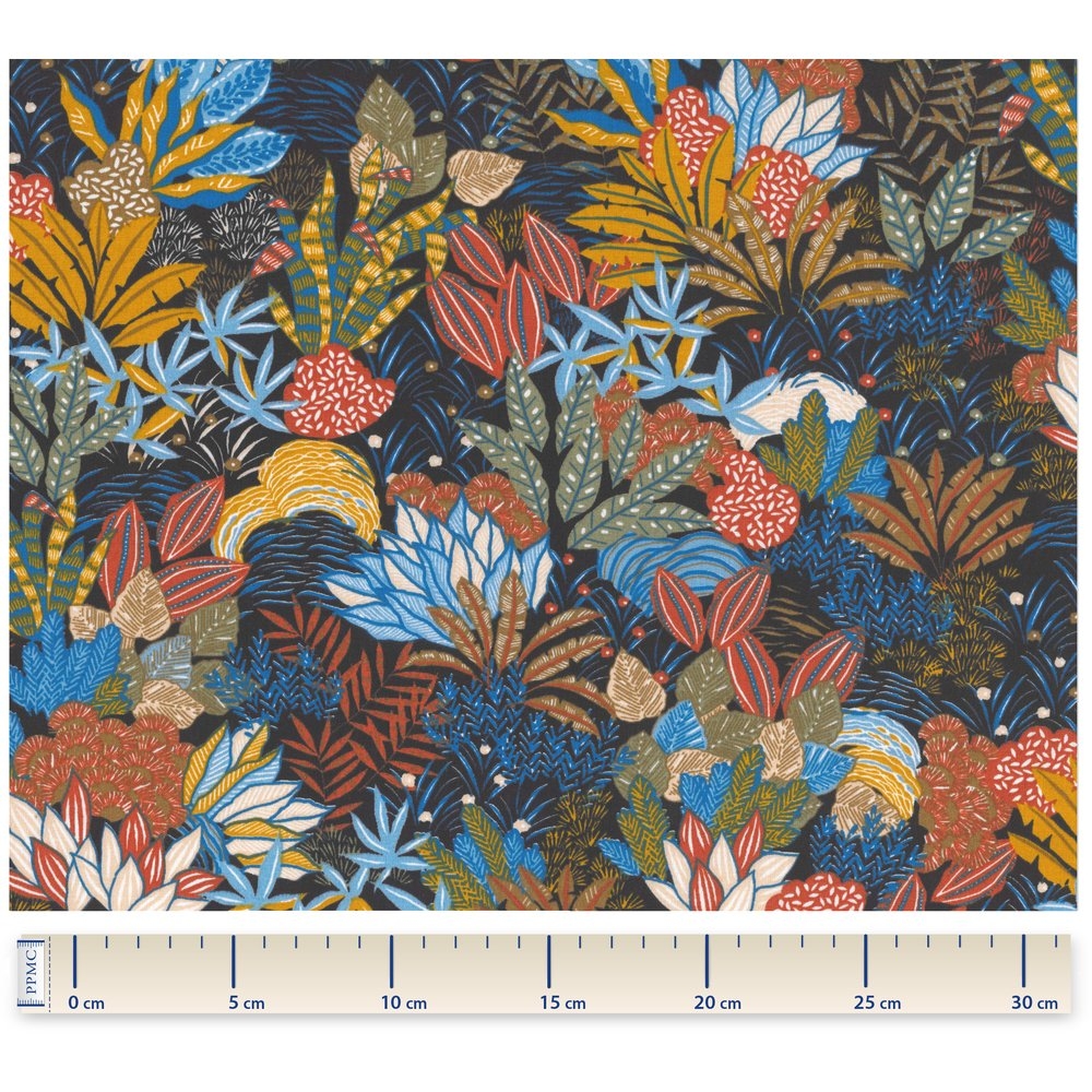 Tissu Coton Au Mètre Ex2266 Feuillage Multicolore Fond Noir