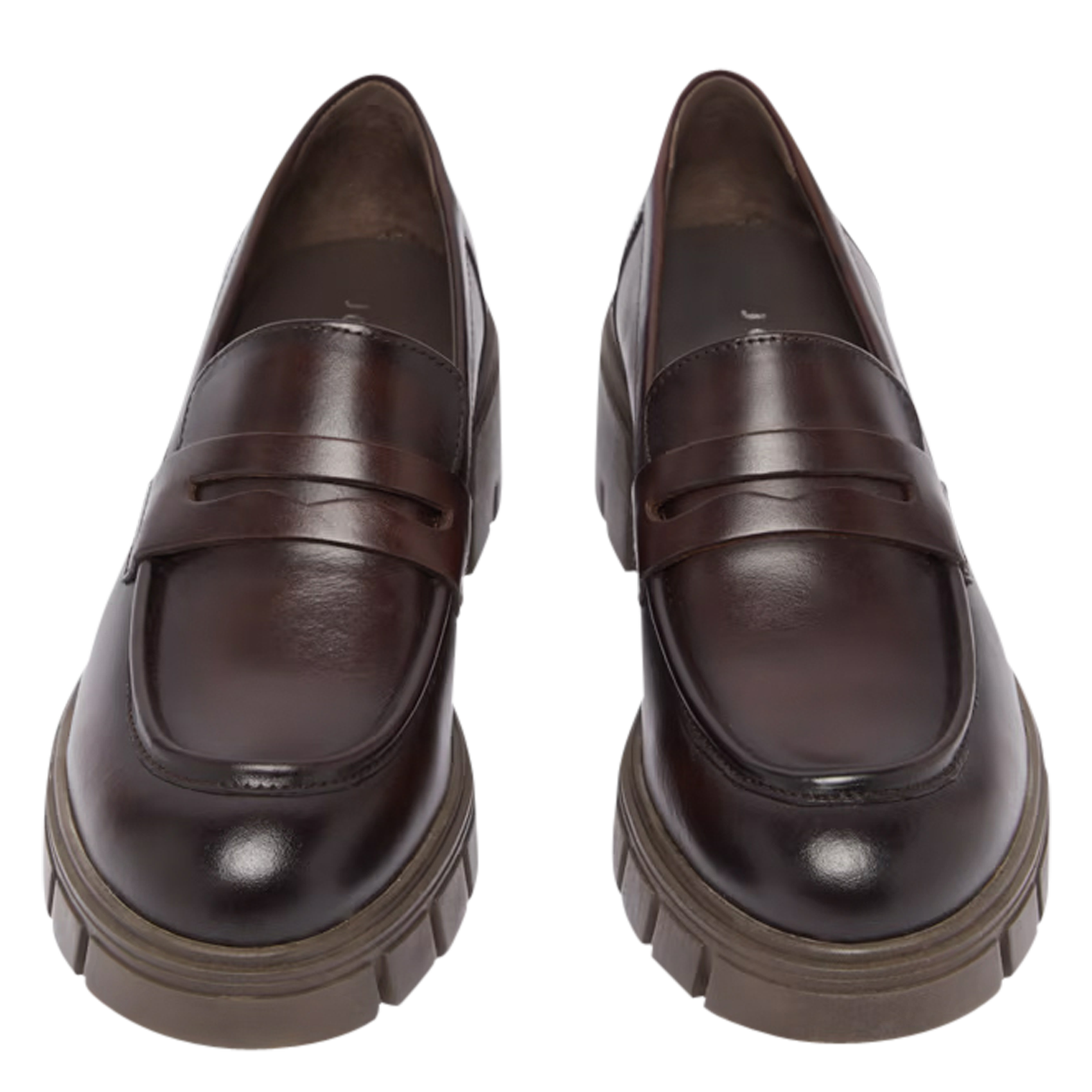 ARON - Mocassins crantés à talons en cuir| Marron