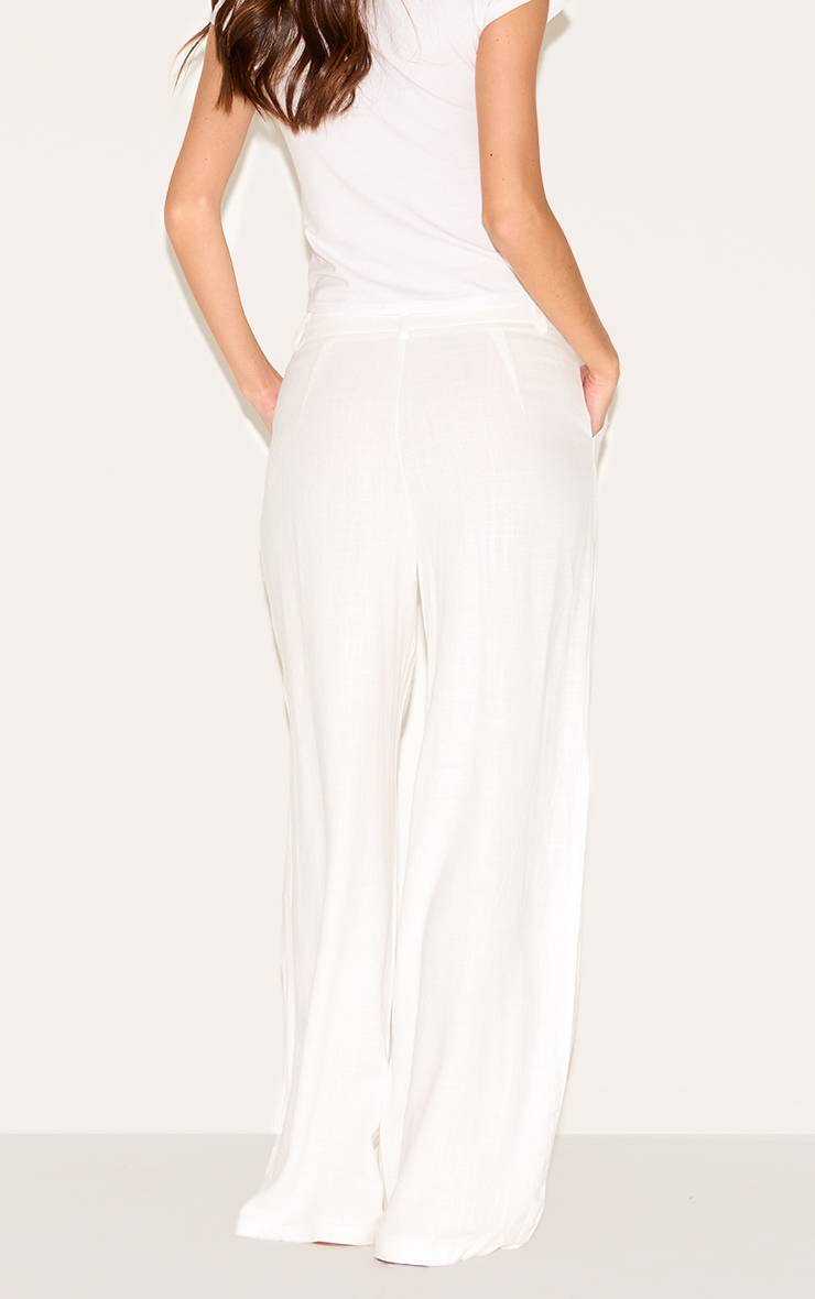Blanc Pantalon Droit Ajusté En Mélange De Lin
