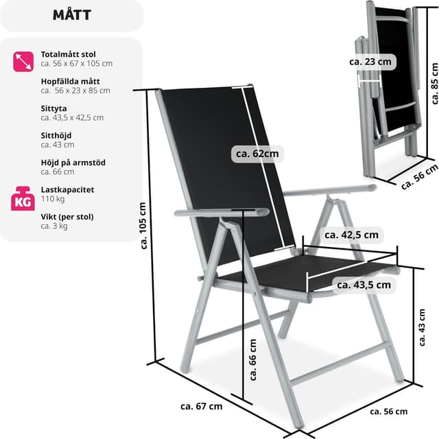 Klapstol i aluminium 4 stk.