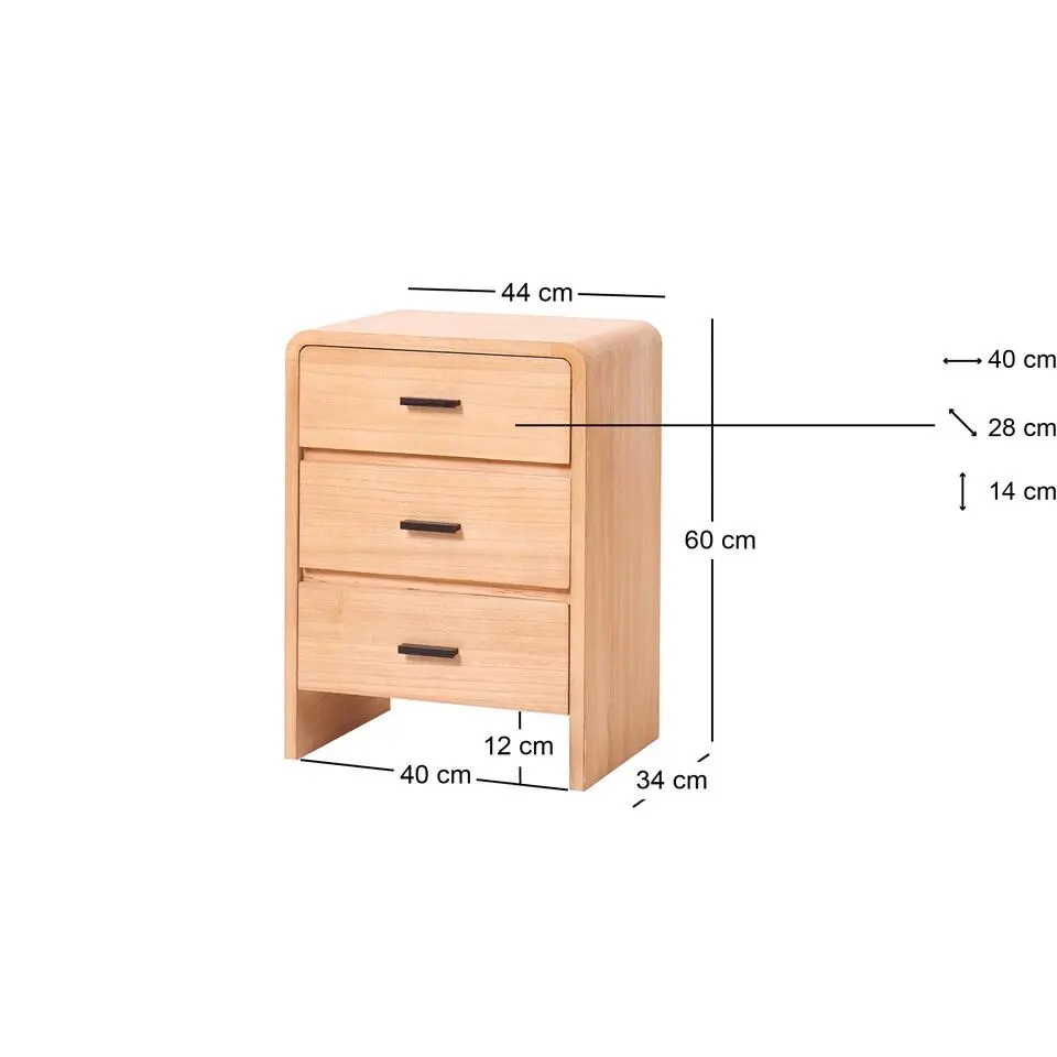 Nachtkastje Ladenkast 3 Laden Natuurlijk Hout