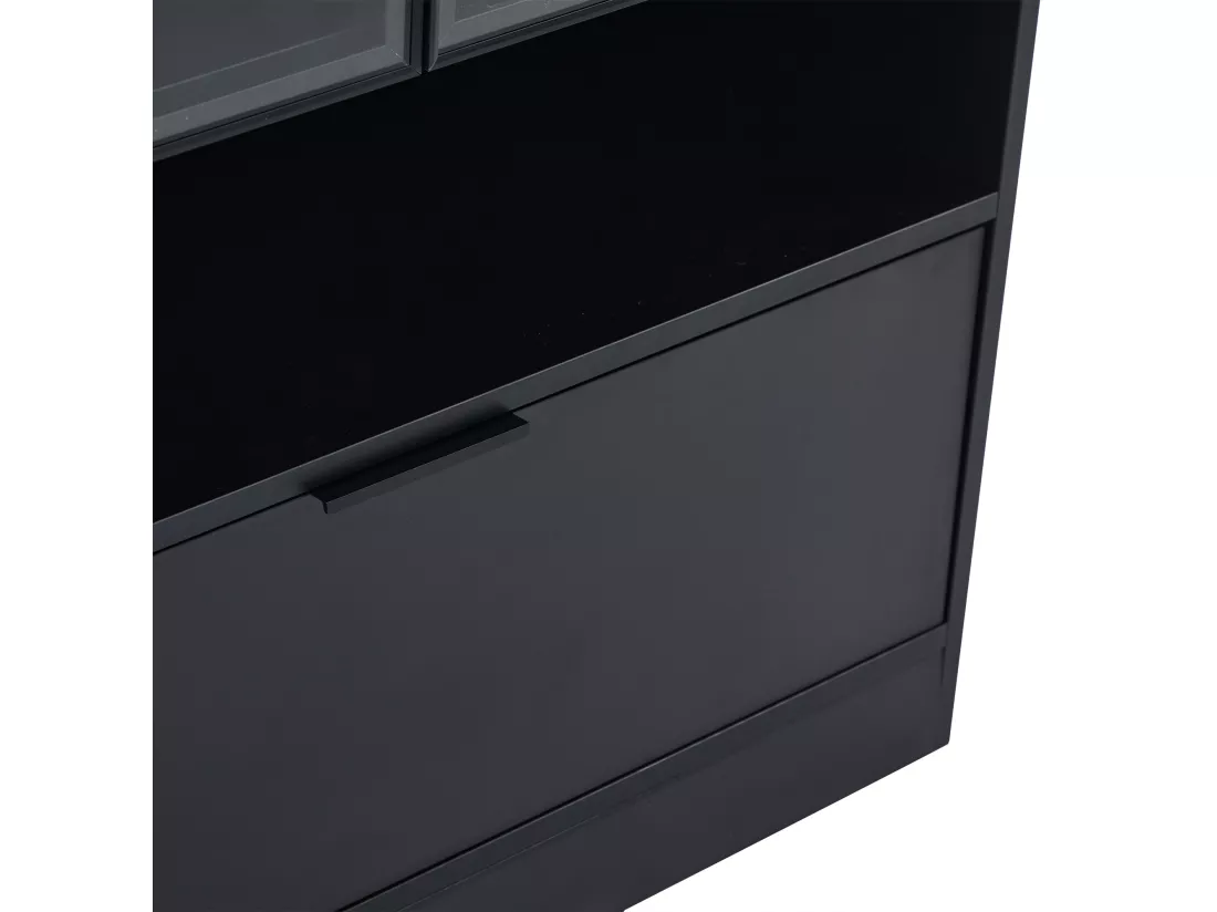 Vitrine avec 3 portes et 1 compartiment - 80 x 35 x 120 cm - LEDs - Panneau de particules et verre - Noir