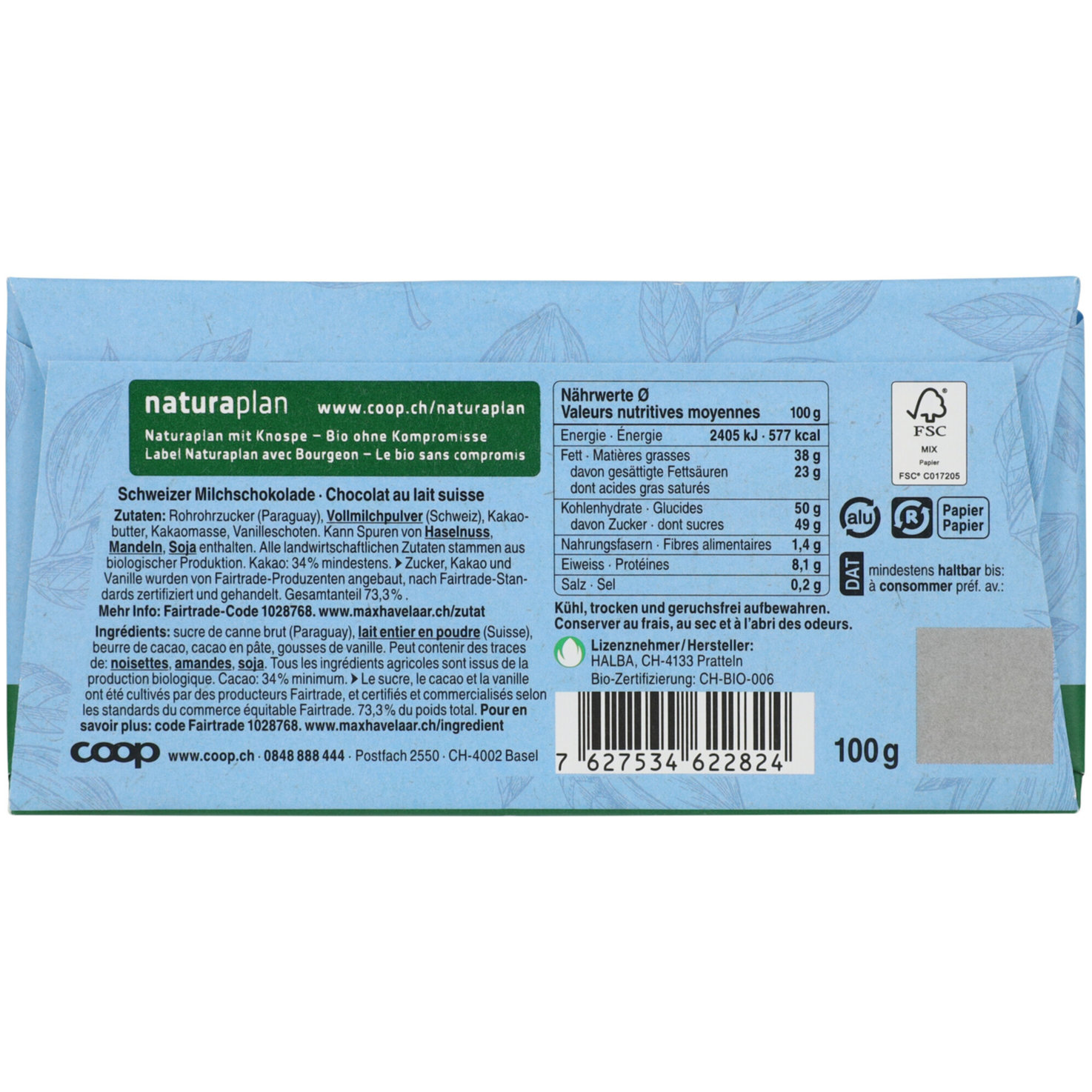 Naturaplan Bio Fairtrade Tafelschokolade Milch
