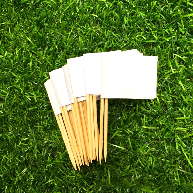 (100er Set) Cocktail Fähnchen Fingerfood Sticks Party Spiesse Deko DIY Flaggen Zahnstocher - Weiss