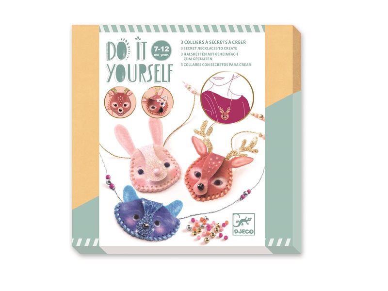 DJECO Bastelset DIY – Funkelnde Geheimhalsketten DIY Halsketten für Kinder