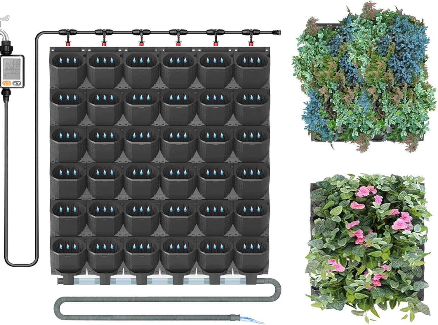 Hängende vertikale Wand Pflanze mit Automatischem Bewässerungssystem,CEIEVER Platzsparende Pflanzenwand 36 Stück Vertikaler Garten Pflanzenwand Blumentopf Set für Hof Garten Balkon
