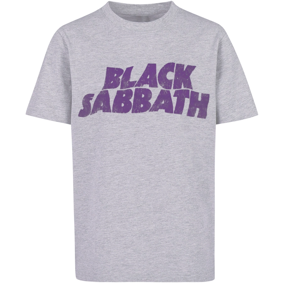 F4NT4STIC T-Shirt Black Sabbath Heavy Metal Band Wavy Logo Distressed Black heather grey