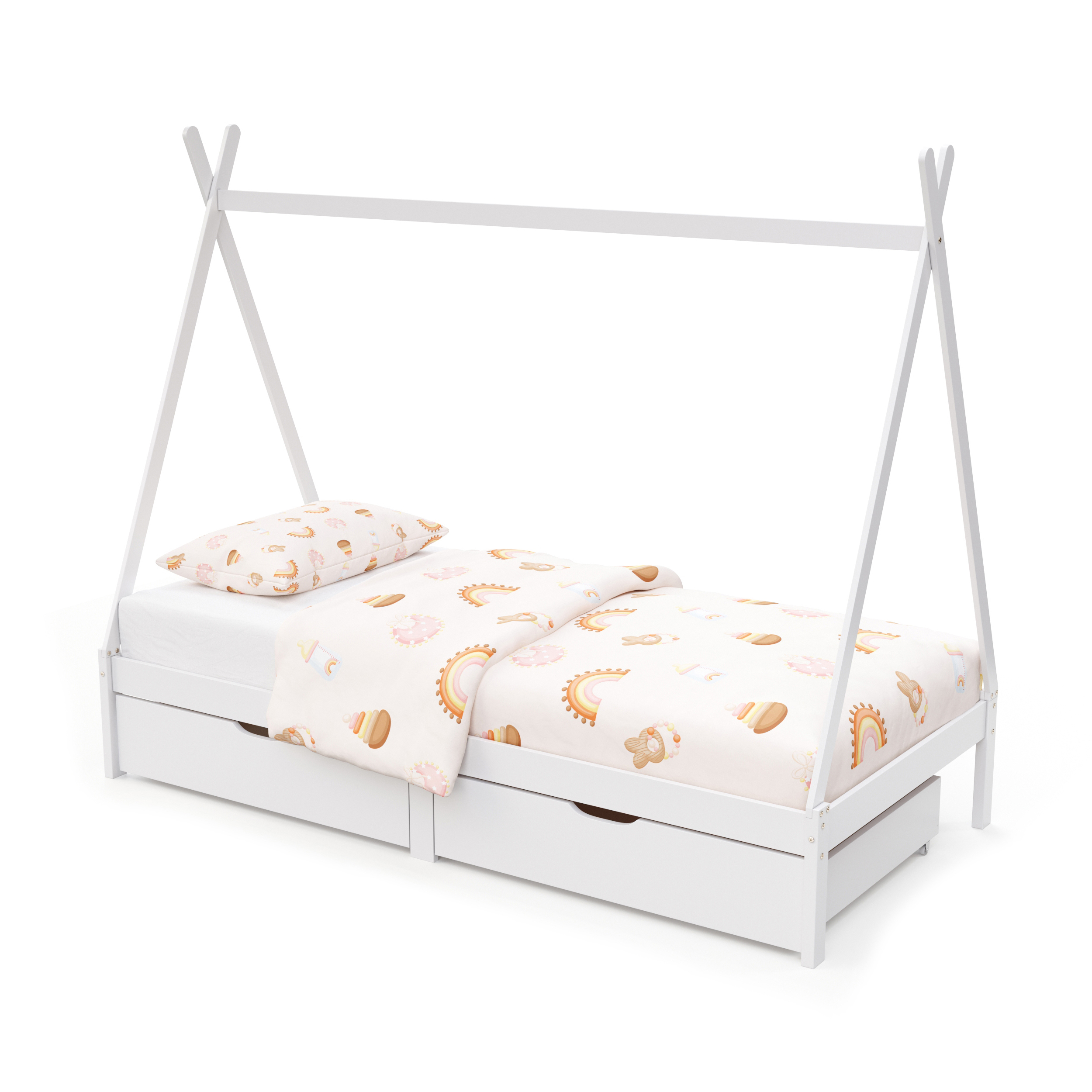 Kinderbett Tipi TENDA mit Schubladen weiss