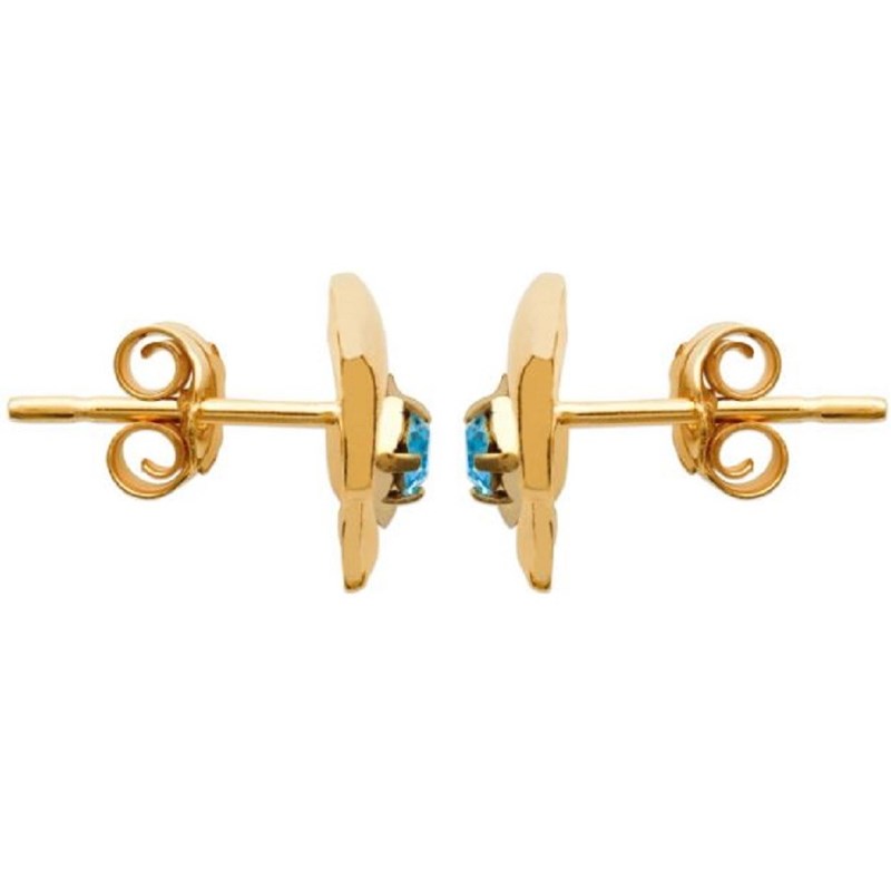 Boucles d'oreilles dauphin cristal bleu turquoise Plaqué OR 750 3 microns