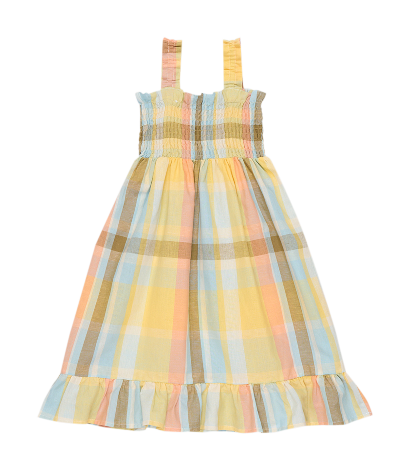 ROBERTA - Robe midi évasée en coton mélangé à carreaux | Multicolore