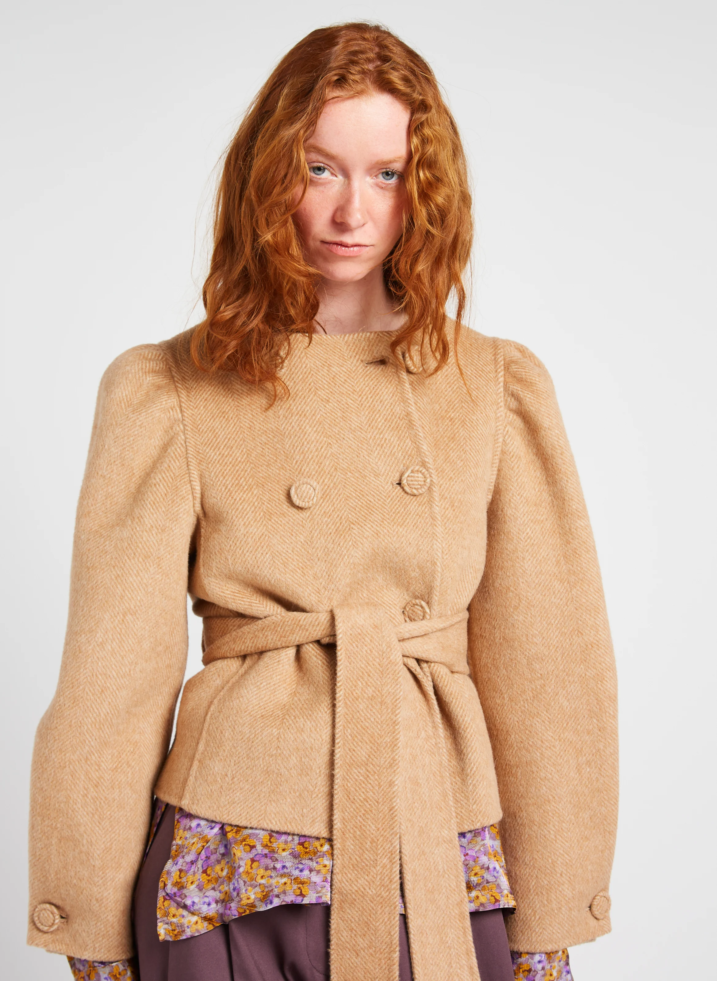 LIBELLULA - Manteau court droit en laine mélangée | Beige