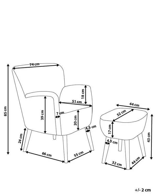 Fauteuil TUMBA met voetenbank Stof Meerkleurig